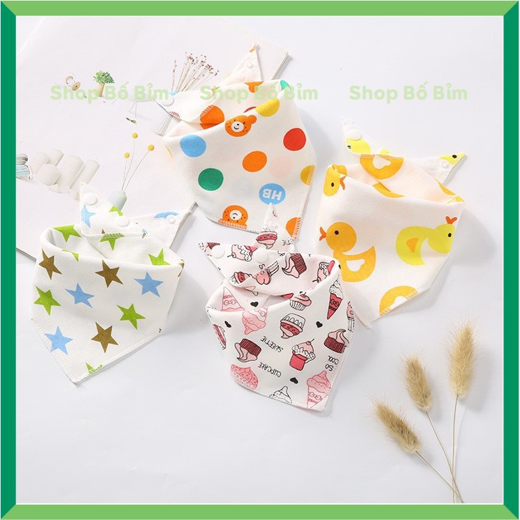 Set 5 Khăn Yếm Tam Giác ⚡Hàng Xuất Nhật 100% Cotton⚡ Có Cúc Bấm Cho Bé Vải Xô 4 Lớp Thấm Hút Tuyệt Đối