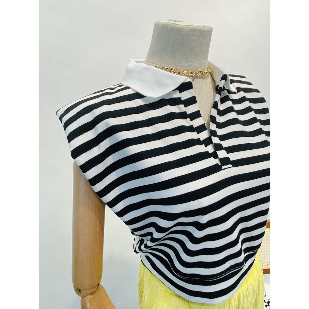 Áo thun nữ độn vai dáng croptop độn vai có cổ Pearl màu đen, cam và vàng chất cotton 100% siêu mịn mát