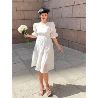 Đầm Nữ Trắng Babydoll Xếp Li Thanh Lịch - Váy Nữ Đẹp Tay Lỡ Phối Bèo Thiết Kế Hiện Đại- Chất Vải Đẹp, Thoáng Mát