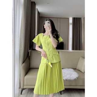 ✨BÁN SỈ✨Set áo kèm chân váy dập ly 3 màu xanh cốm,xanh đậm