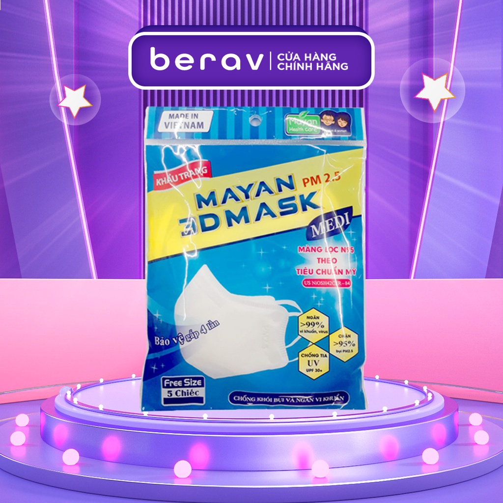 Túi 5 Miếng Khẩu Trang Mayan 3D Mask Chống Bụi PM 2.5, Chống Vi Khuẩn Tiêu Chuẩn N95