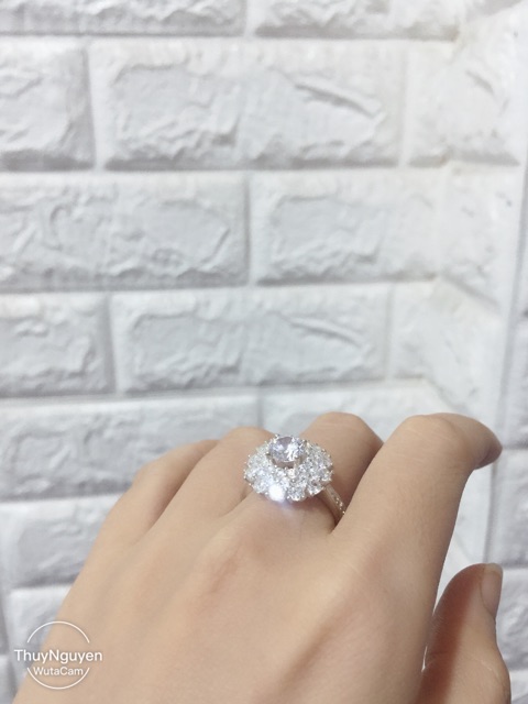 Nhẫn bông tuyết siêu đẹp viên đá chủ nhân tạo 6li bạc ta cao cấp tinh xảo
