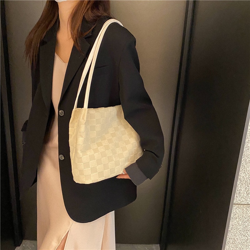 Túi xách JASMIN NOIR bằng nylon họa tiết sọc caro thời trang cho nữ