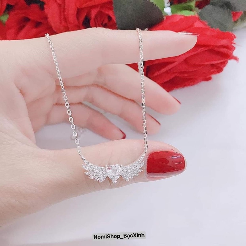 Dây chuyền bạc Trái tim đính đá và cách thiên thần phong cách mới lạ long lanh lấp lánh Mainomi Shop Bạc Xinh