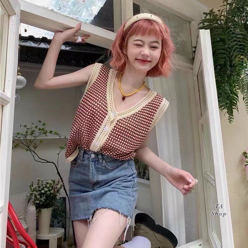 208. ÁO LEN KẺ SÁT NÁCH CÀI KHUY