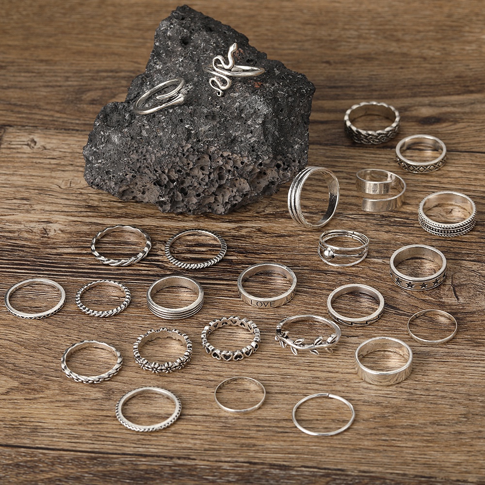 IF ME Bộ 25 Nhẫn Bạc Hình Rắn/Trái Tim/Chiếc Lá/Chiếc Lá Kiểu Cổ Điển Thời Trang Cho Nữ