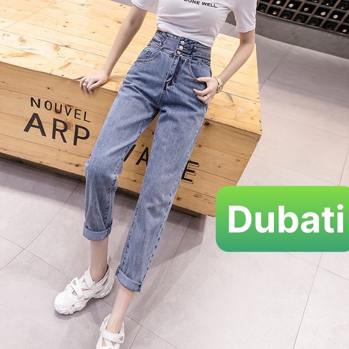 QUẦN JEAN BAGGY NỮ PHONG CÁCH HÀN QUỐC 3 NÚT NÂNG MÔNG LƯNG CAO SÀNH ĐIỆU- DUBATI FASHION