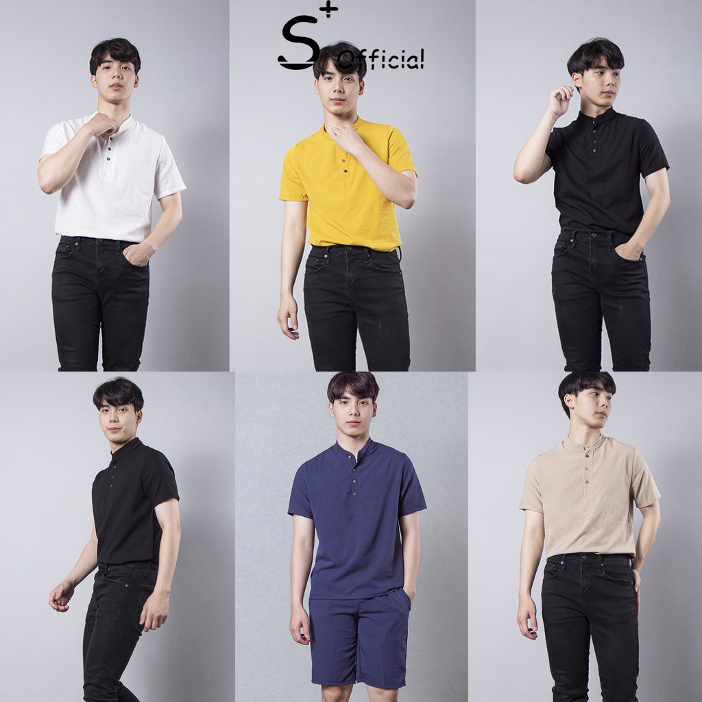 Áo đũi nam tay ngắn Áo linen cộc tay cổ tàu | BigBuy360 - bigbuy360.vn