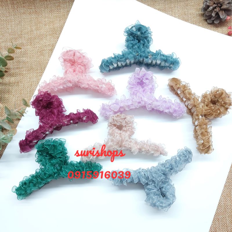 Kẹp tóc gấp vải voan nhún, Kẹp tóc Hàn Quốc phối vải voan