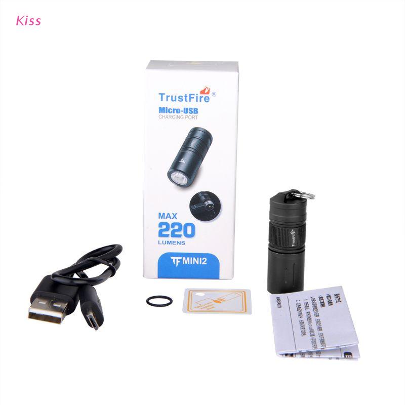 Đèn pin mini siêu sáng có móc khóa 2 chế độ 220 lumen sạc cổng USB chống sốc không thấm nước