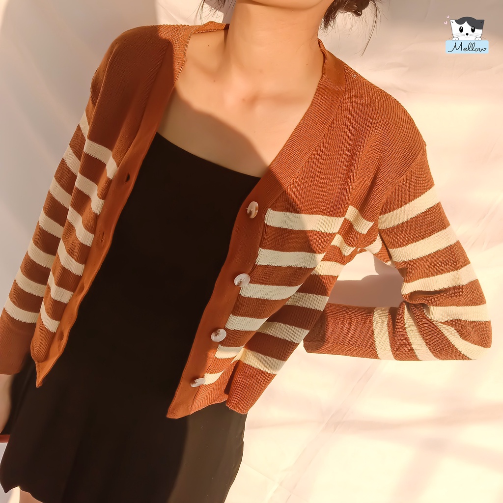 Áo khoác len cardigan nữ kẻ ngang 3 màu vintage phong cách Hàn Quốc siêu hot