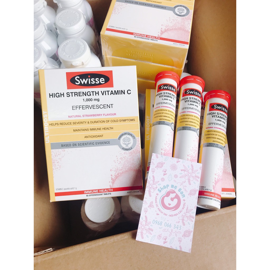 Viên sủi Vitamin C Swisse 1000mg - Hộp 3 ống/60 viên, lẻ 1 ống/20 viên  - Xuất xứ Úc