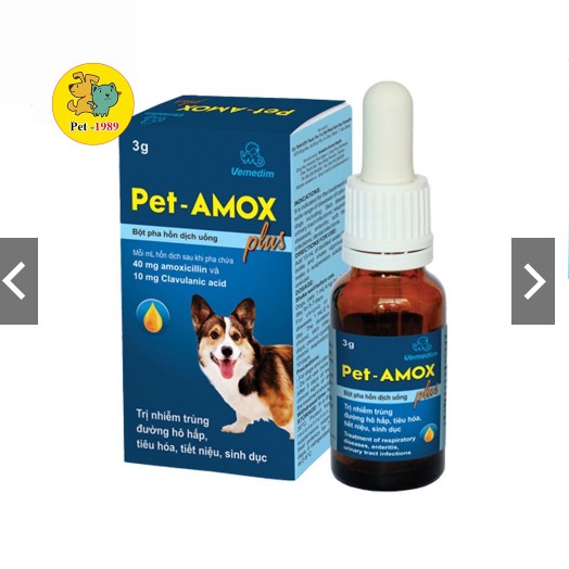 Dung Dịch Uống Pet-Amox Plus 3g Giảm Tiêu Chảy, Hô Hấp Cho Chó Mèo