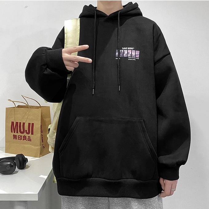 Áo hoodie nỉ unisex nam nữ Love Wins form dáng rộng freesize oversize thời trang phong cách Hàn Quốc | BigBuy360 - bigbuy360.vn