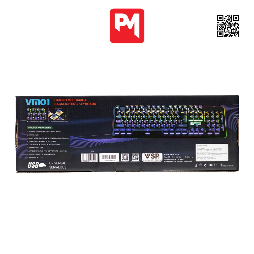 Bàn Phím Cơ Có Dây VSP VM01 Blue Switch Chính Hãng Bảo Hành 12 Tháng