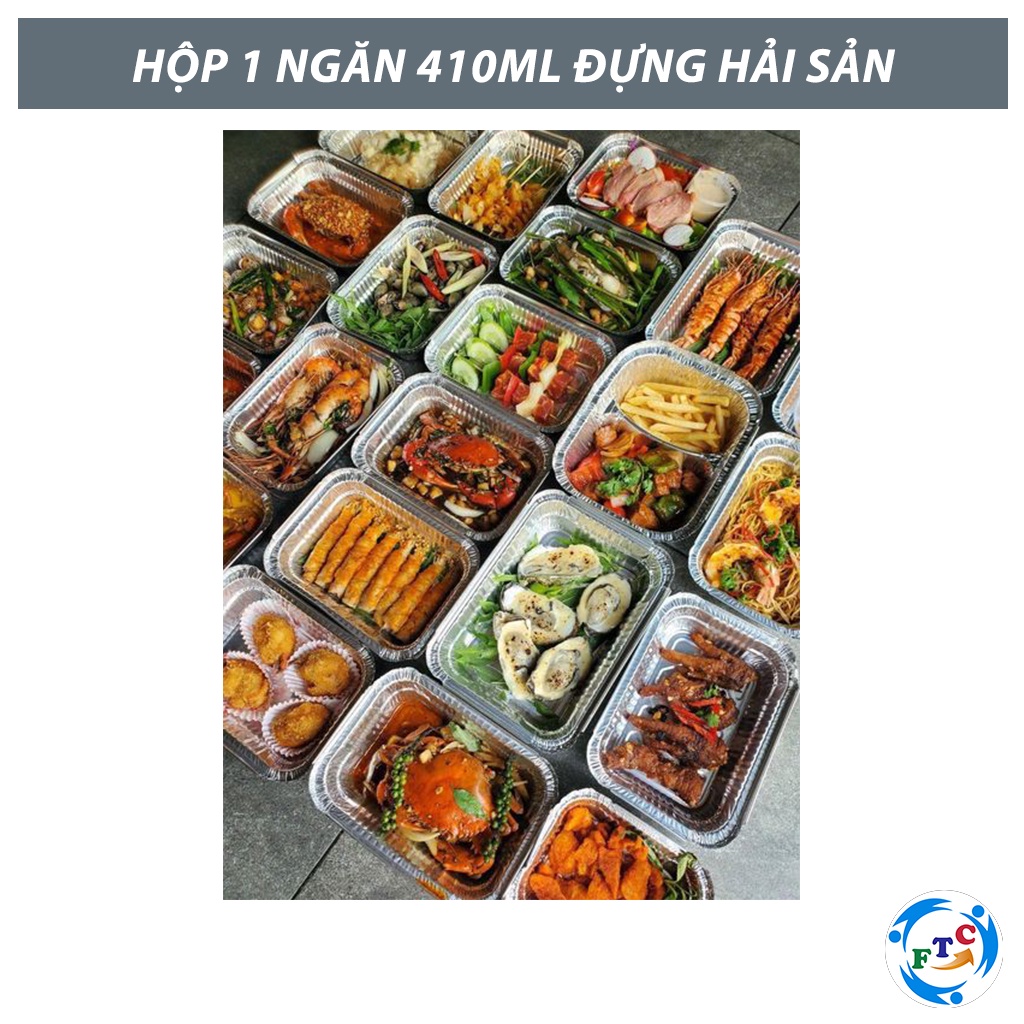 SET 10 HỘP NHÔM ĐỰNG THỰC PHẨM 410ML (KHAY GIẤY BẠC CÓ NẮP) - FOOD ALUMINUM BOX - ĐỰNG THỰC PHẨM DÙNG 1 LẦN