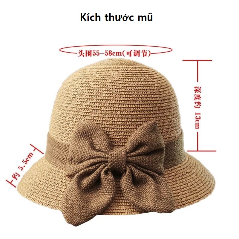 Mũ cói mềm nơ nâu to đi biển, du lịch, đi chơi che nắng cực xinh