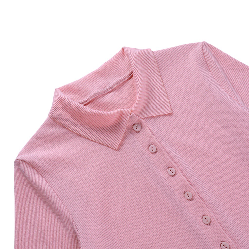 Bộ Áo Liền Quần Tay Ngắn Cổ Polo Cài Nút Màu Trơn Thời Trang Cho Nữ | BigBuy360 - bigbuy360.vn