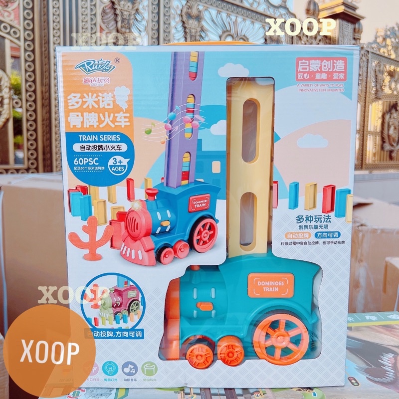 Đồ chơi ! Tàu domino 60 chi tiết có nhạc,đèn,biết đi trái phải,thẳng cho bé