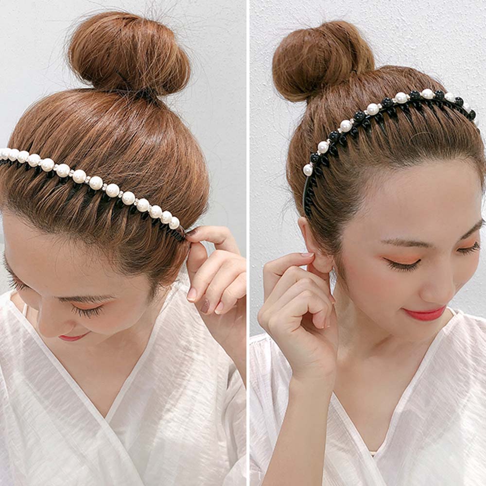 BACK2LIFE Simple Wash Face Hair Hoop Girls Hair Accessories Pearl Headband Women Toothed Non-slip Korean|Temperament Hair Band white/black