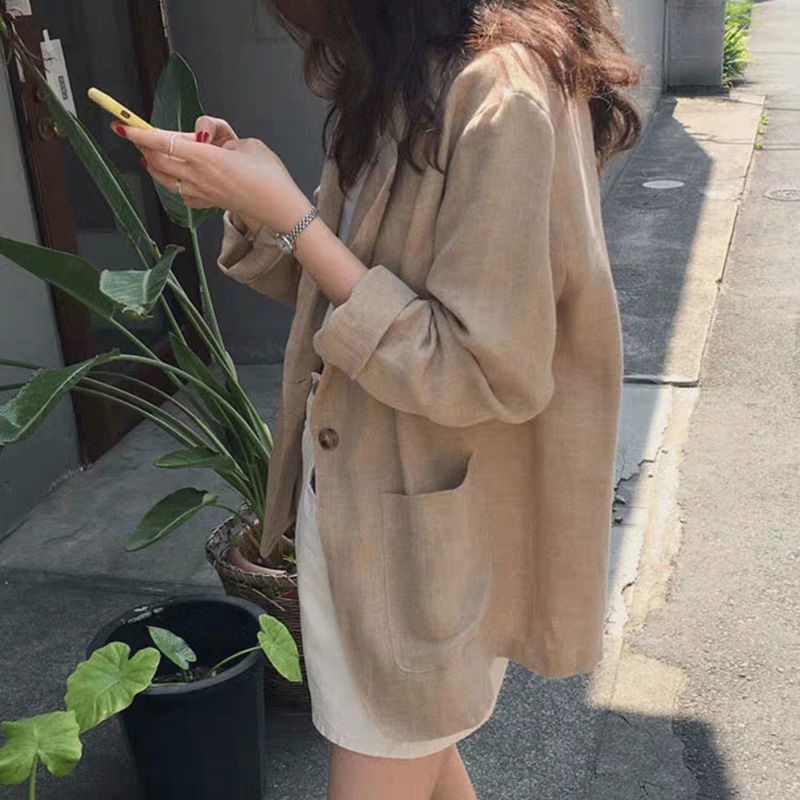 Áo Khoác Cotton Lanh Dáng Rộng Phong Cách Hàn Quốc Thời Trang Mới Cho Nữ