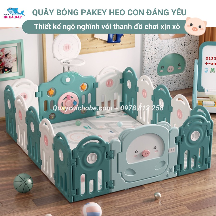 Quây cũi nhựa Pakey Heo TẶNG 100 BÓNG VÀ GIỎ, cũi quây nhựa bản nâng cấp mới nhất siêu dày