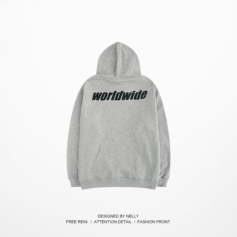 Áo hoodie Nelly nỉ lót lông mềm in hình "World wide" áo nỉ