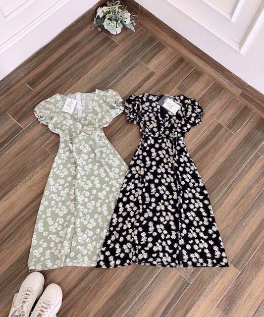 [Mã FAMAYWA2 giảm 10K đơn 50K] ❌BIG SALE❌Đầm hoa cúc nhún ngực xẻ tà | BigBuy360 - bigbuy360.vn