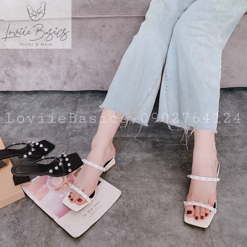 GUỐC NỮ LOVIIE BASICS THỜI TRANG - DÉP CAO GÓT 2 DÂY MẢNH ĐÍNH HẠT THỦY TINH D210127