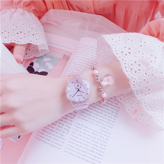 Đồng hồ thời trang nữ Ulzzang dây nhựa trong suốt QA459
