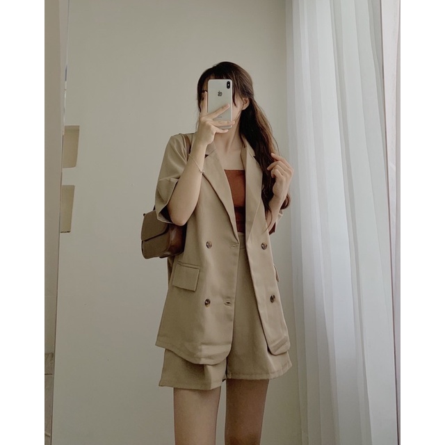 Set blazer tay ngắn kèm quần short cạp chun sau 742