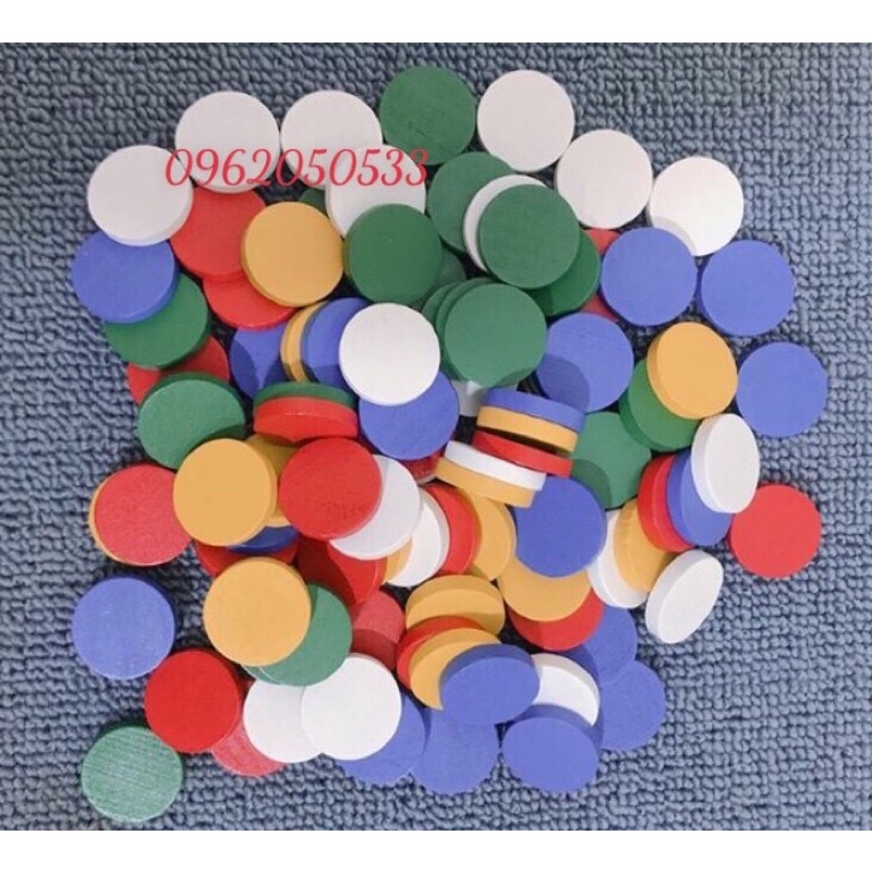 100 hạt màu gỗ, xu màu, giáo cụ montessori