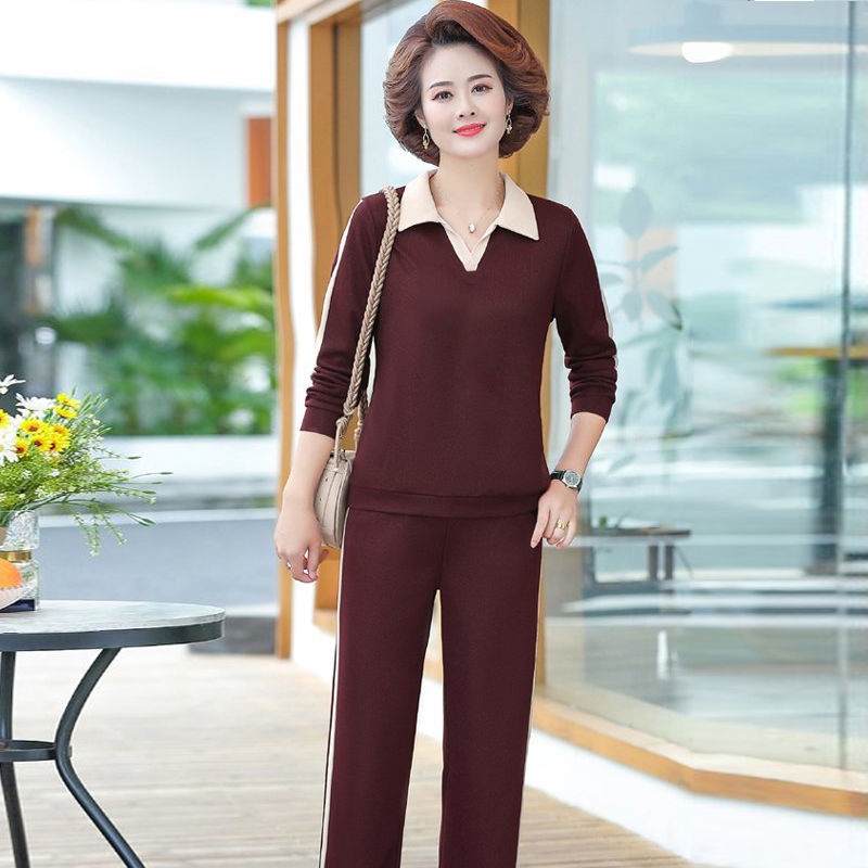 ✙๑❉Các bà mẹ trung niên và cao tuổi mặc bộ đồ thể thao giản dị cho phụ nữ mùa xuân thu năm 2021 mới dài tay áo sơ mi rộn