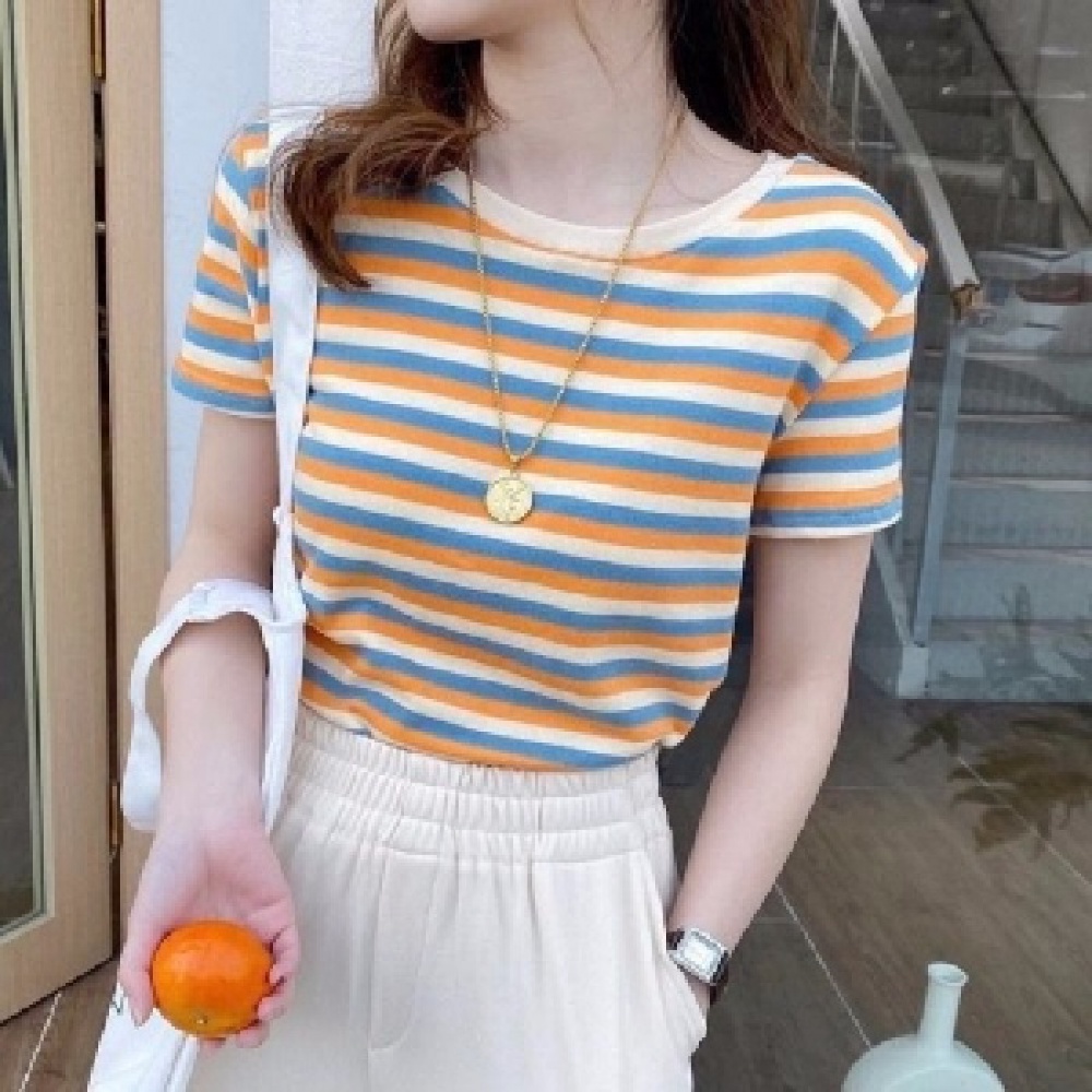 Áo Thun Cộc Tay Cổ Tròn Kẻ Sọc Ngang Thời Trang sa7362