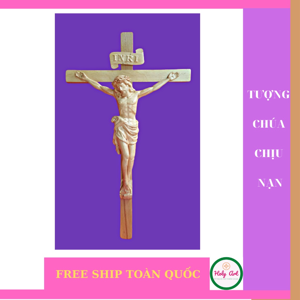 Chúa Giesu chịu nạn 30cm  Thánh giá cao treo 50cm , Tượng bằng gỗ, tượng thờ phụng