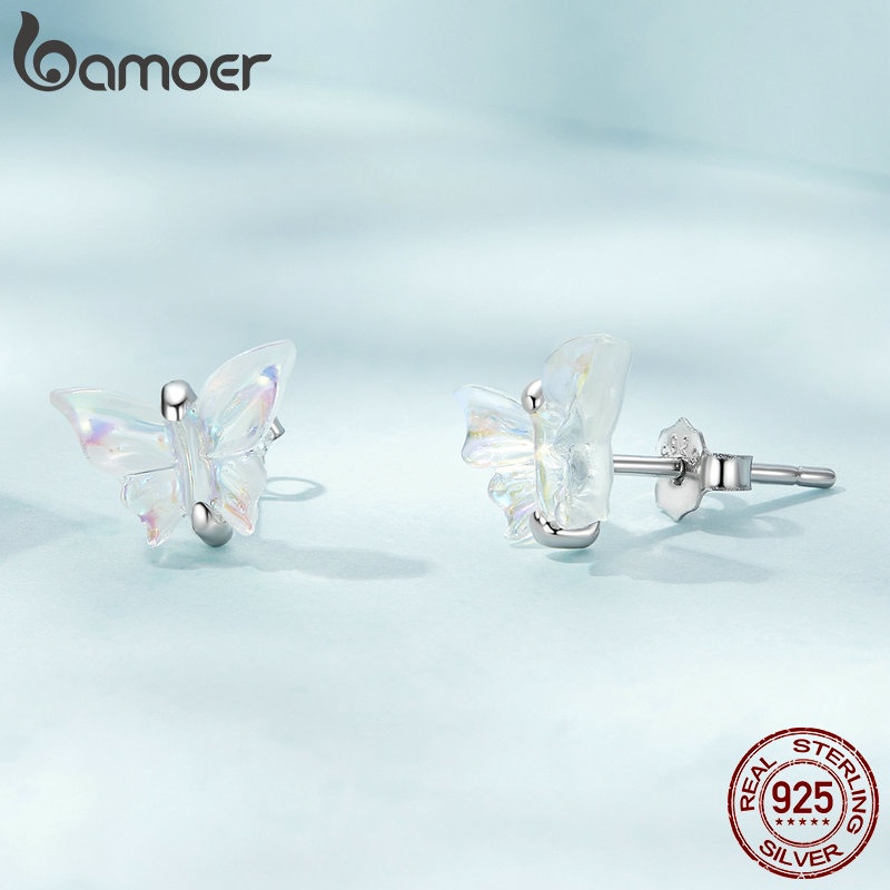 Bông tai nữ BAMOER bạc 925 hình cái nơ nhiều màu sắc