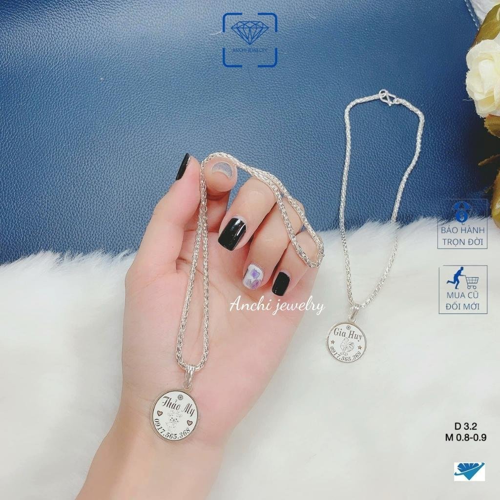 Dây chuyền khắc tên cho bé trai miễn phí, chuẩn bạc ta an toàn cho bé, Anchi jewelry