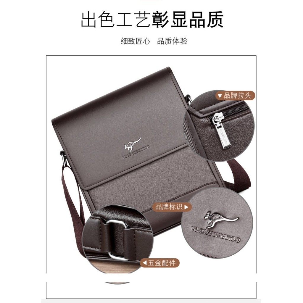 Túi đeo chéo nam da bò YUEKANGAROOS T53 27x23x7cm bảo hành da 12 tháng (Nâu-Đen) | BigBuy360 - bigbuy360.vn