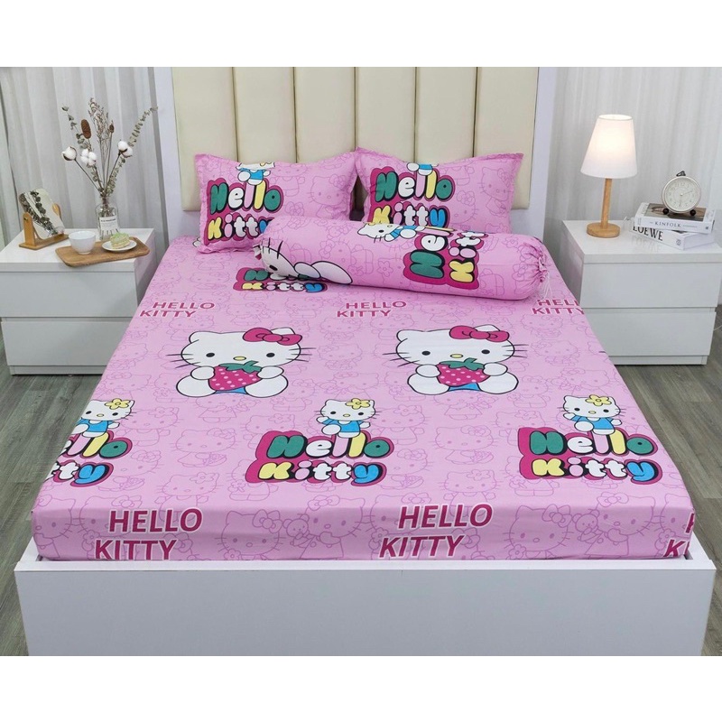 bộ ga và vỏ gối kitty Hồng