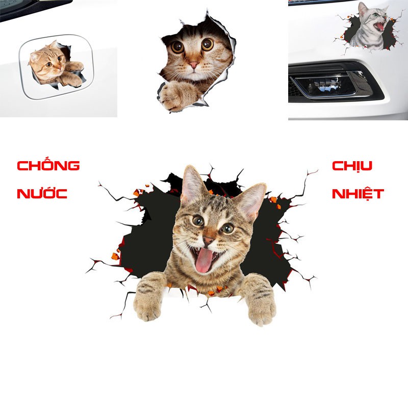 Tem decal dán xe ô tô xe máy chó mèo 3D chống nước chịu nhiệt độ cao sticker laptop tủ lạnh đồ gia dụng PKOT10