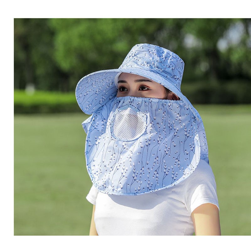 Nón chống nắng vành rộng mát có khẩu trang 2 lớp bảo vệ sức khỏe mũ che nắng kèm dây thắt dễ dàng sử dụng