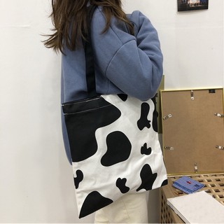 Hàng có sẵn-túi tote vải canvas họa tiết bò sữa siêu dễ thương