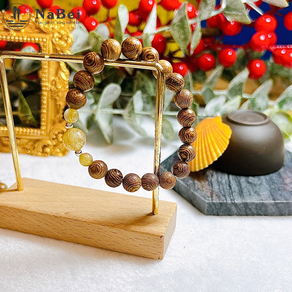 Vòng Tay Trầm Hương Mix Đá Thạch Anh Tóc Vàng, Tóc Đỏ, Hổ Phách Hợp Các Mệnh NB351 - Phong Thủy NaBei Store
