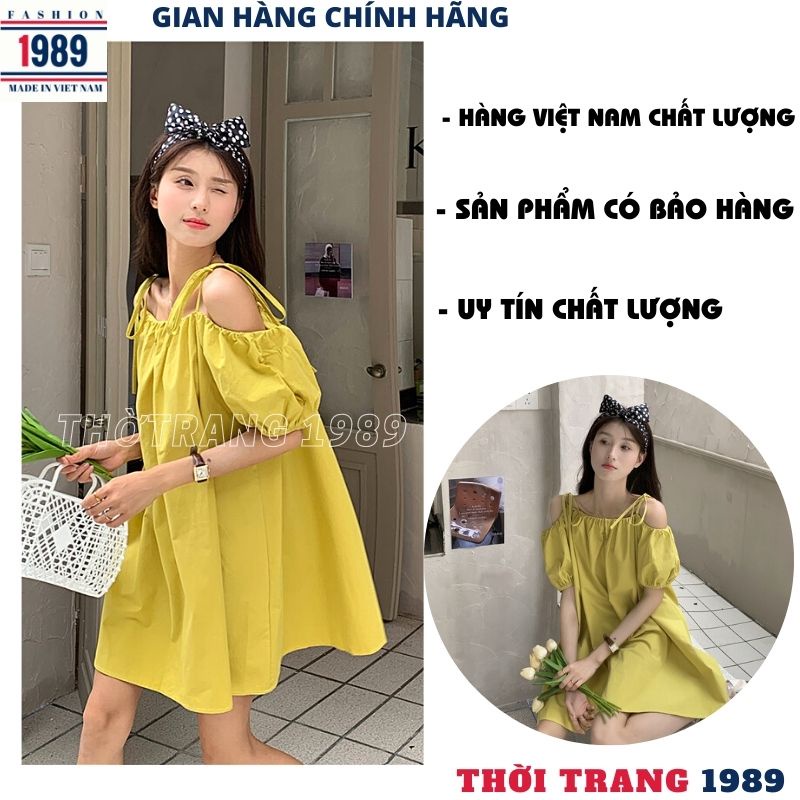 Đầm babydoll buộc nơ vai -váy nữ tiểu thư bánh bèo dễ thương 2 mầu kiểu dáng hàn quốc -THỜI TRANG 1989