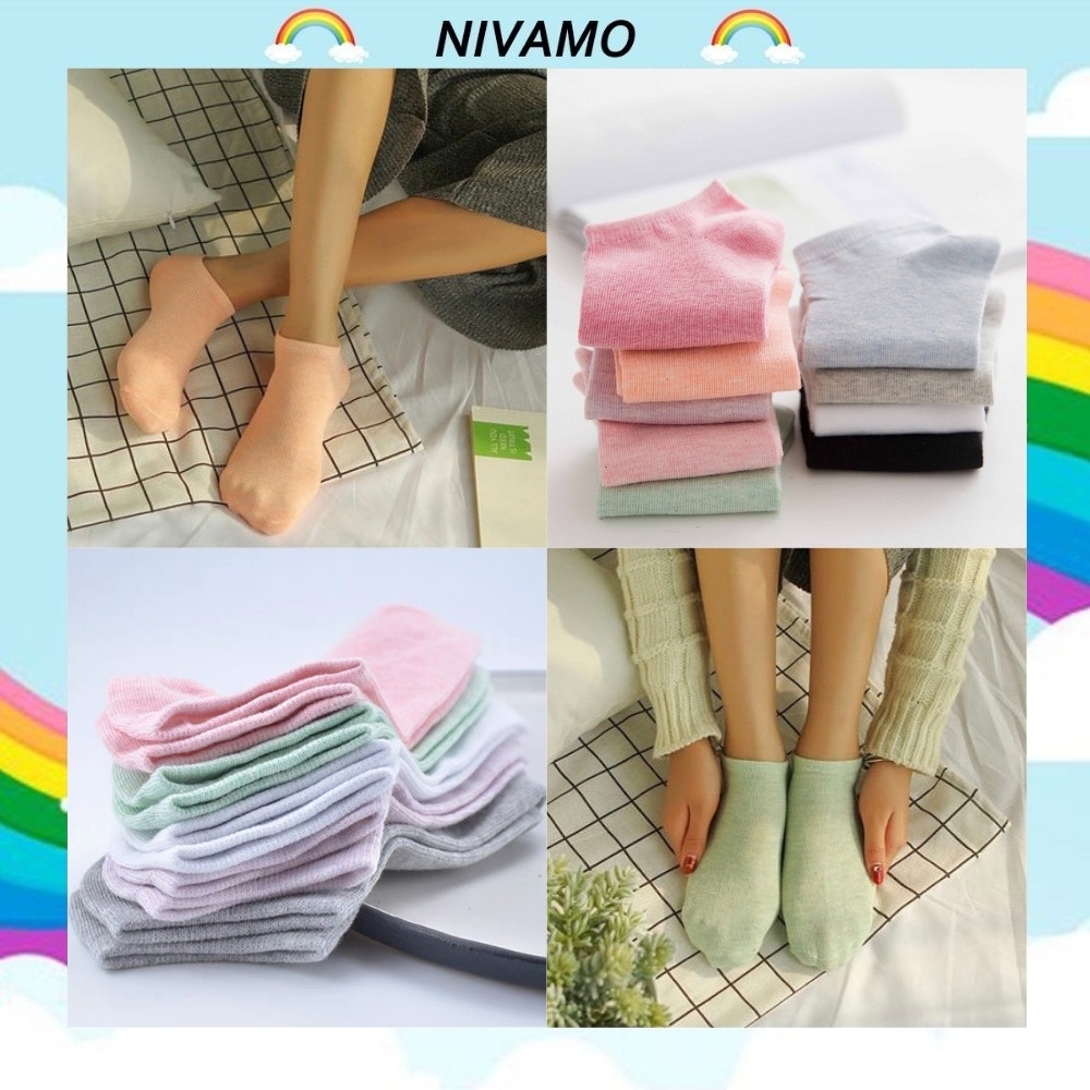 Tất nữ cổ ngắn Nivamo vớ nữ thấp cổ trơn màu pastel vintage CT5