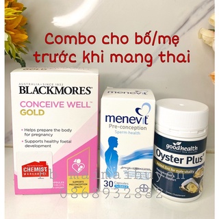 Combo tăng thụ thai cho bố mẹ Bổ trứng, Menevit 30v và hàu 60v
