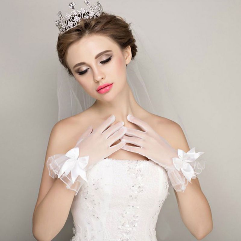 Găng Tay Lưới Ngắn Đính Nơ Thời Trang Mùa Hè Cho Nữ