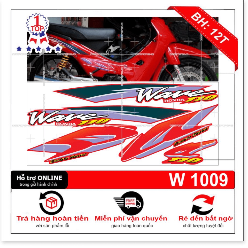 ( Quí khách vui lòng mang ra tiệm cho thợ dán ) Tem wave nhỏ đời đầu mẫu zin đỏ