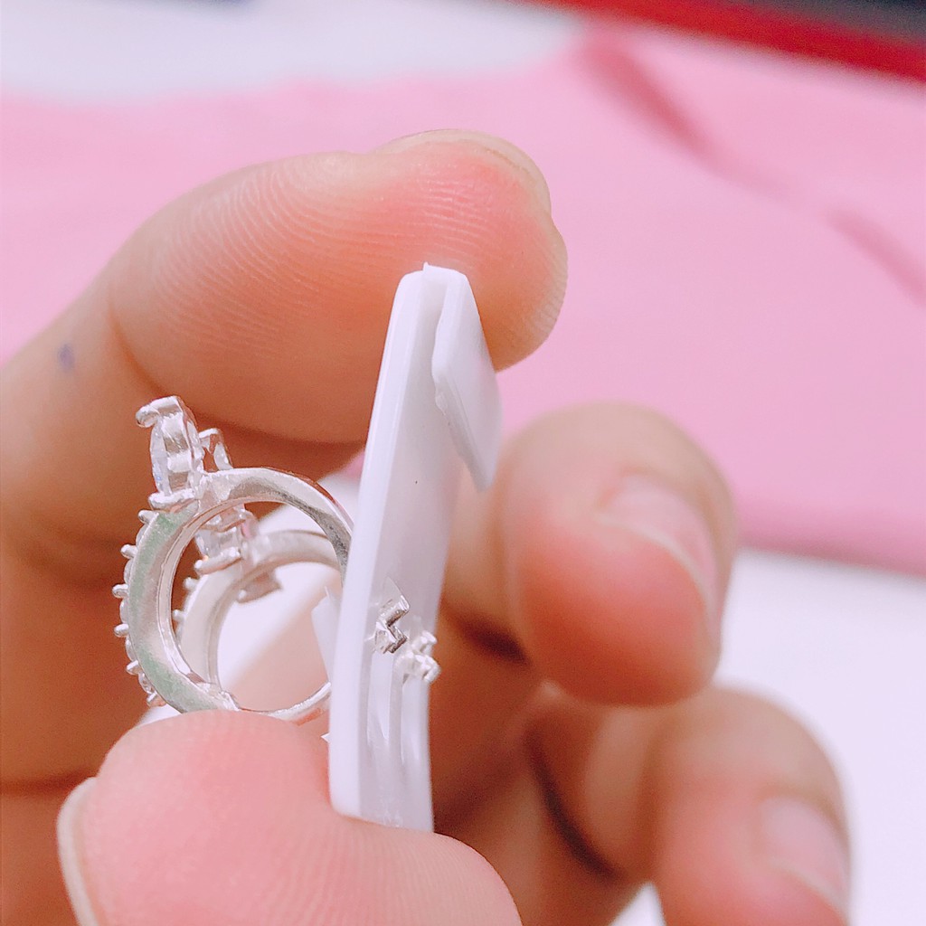 Bông tai bạc nữ dạng khoen tròn bấm hình nơ gắn đá nhỏ - Bạc Bibi