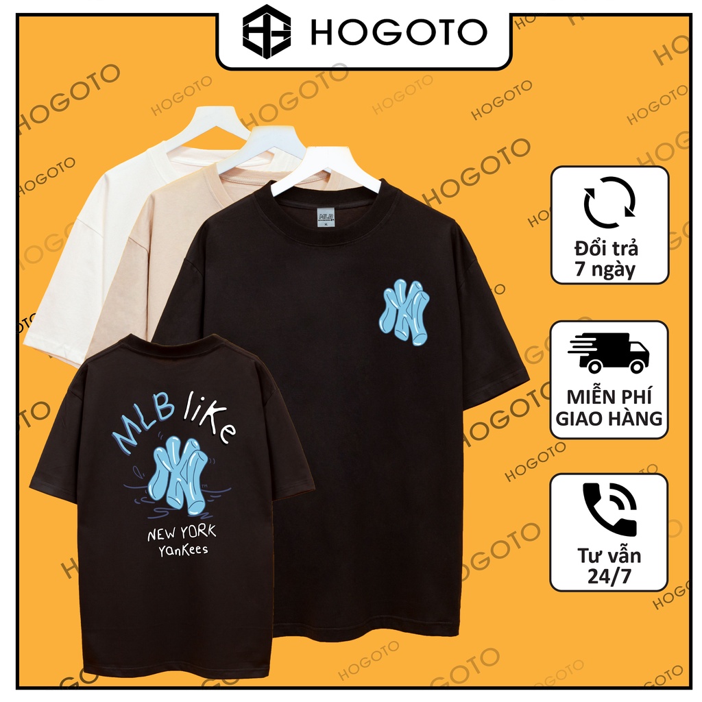 Áo thun MLB XANH DƯƠNG  Hogoto shop , Áo thun unisex nam nữ form rộng oversize chất liệu 100% Cotton